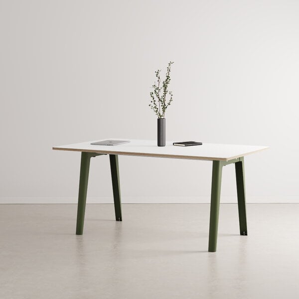 Tavoli da pranzo, Tavolo New Modern 160 x 95 cm, laminato bianco - verde rosmarino, Verde