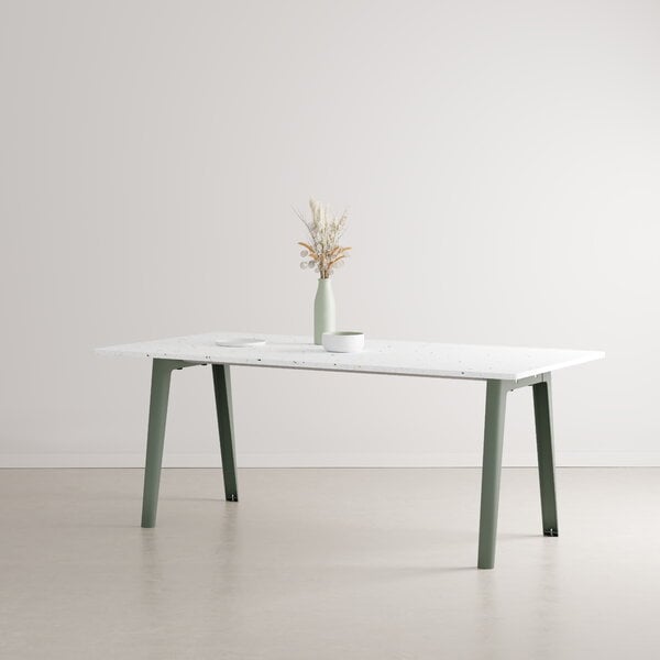 Dining tables, New Modern table 190 x 95 cm, recycled plastic - eucalyptus grey, White