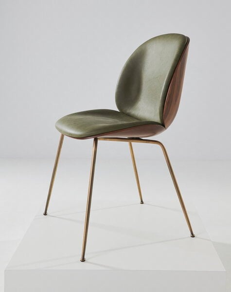 Chaises de salle à manger, Chaise Beetle, laiton vieilli - noyer - Soft Leather Army, Marron