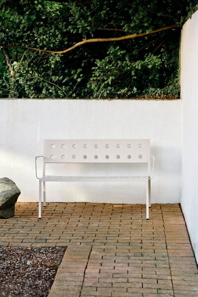 Panche da esterni, Panca con schienale e braccioli Balcony, 114x52 cm, chalk beige, Bianco