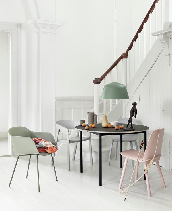 Ruokapöydän tuolit, Fiber tuoli käsinojilla, putkijalat, vihreä, Vihreä