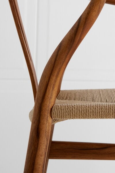 Dining chairs, CH24 Wishbone chair, oiled teak - natural cord, Brown