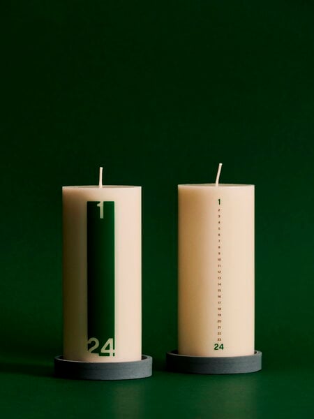 Candles, Calendar candle and holder, bold, off-white - green, White