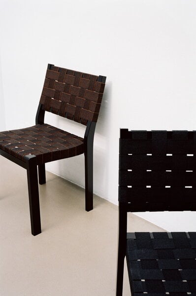 Chaises de salle à manger, Chaise Aalto 611, noire, toile noire/marron, Noir