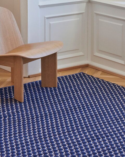 Wool rugs, Channel rug, blue - white, White