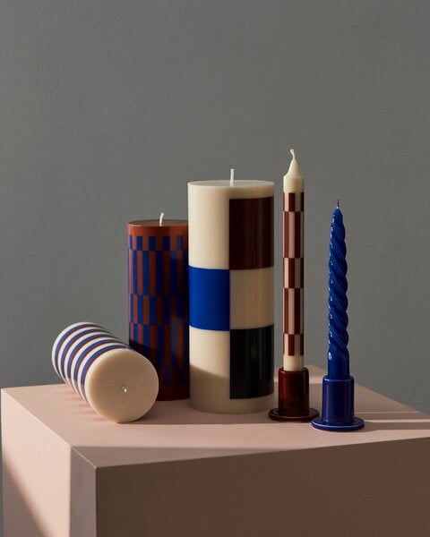 Candles, Column candle, M, off-white - brown - blue, White