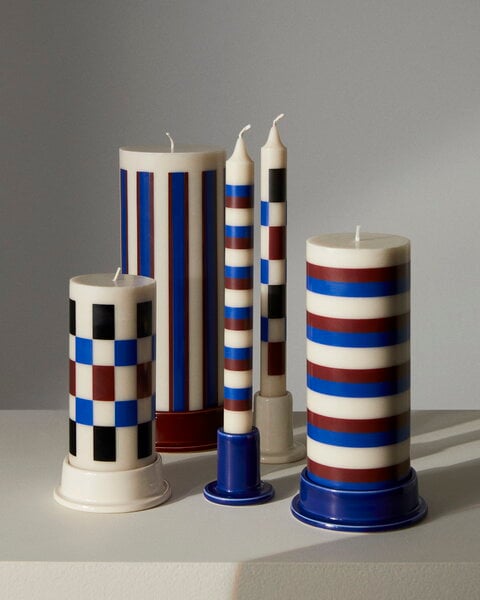 Candles, Column candle, L, off-white - brown - blue, Multicolour