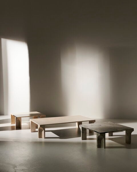Tables basses, Table basse Doric, 80 x 80 cm, travertin blanc neutre, Beige