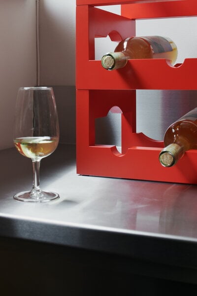 Wein und Bar, Silo stapelbares Weinregal, Esche purpurrot lackiert, Rot