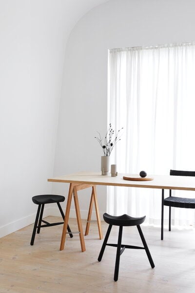 Dining tables, Austere trestles, 2 pcs, white oiled oak, Natural