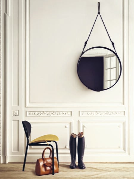 Wall mirrors, Adnet mirror, L, black leather, Black