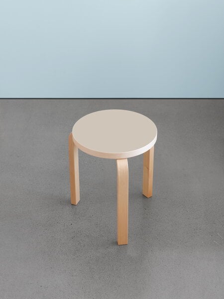 Hocker, Aalto Stool 60, pilzbraunes Linoleum - Birke, Beige