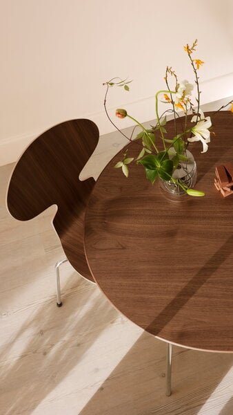 Ruokapöydän tuolit, Ant tuoli 3100, 3 jalkaa, lakattu pähkinä - kromi, Ruskea
