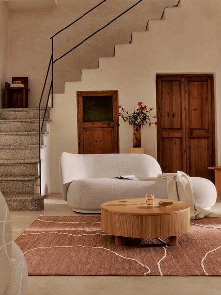 Divani, Divano con penisola Rico, sinistra, bouclé bianco naturale, Bianco