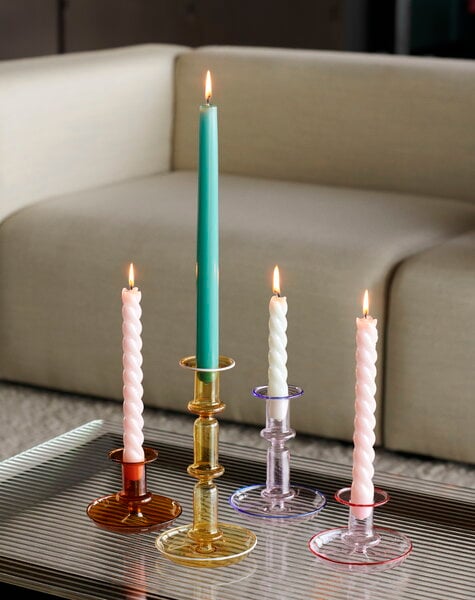 Candleholders, Flare candleholder, medium, pink with blue rim, Pink