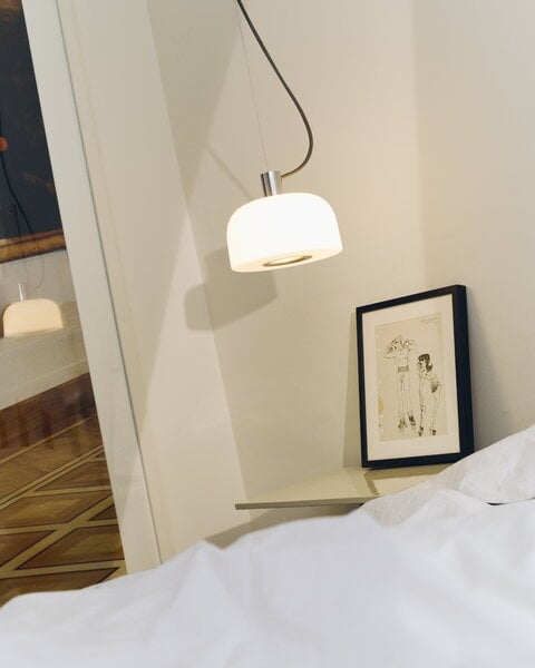 Lampade a sospensione, Lampada a sospensione Bellhop Glass S1, alluminio brillante, Bianco