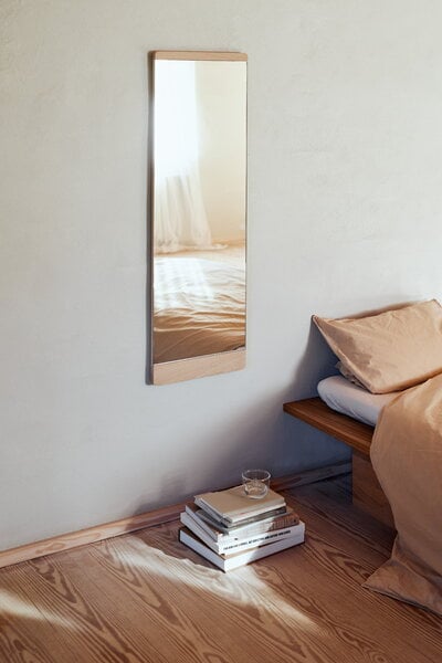 Wall mirrors, Rim wall mirror, 35 x 110 cm, white oiled oak, Natural