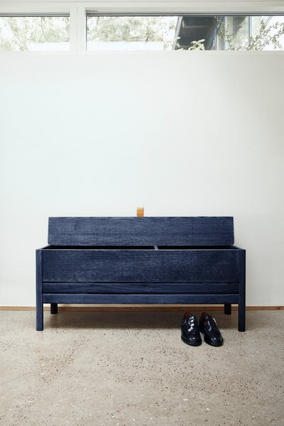 Benches, A Line storage bench, 111 cm, indigo blue stained ash, Blue