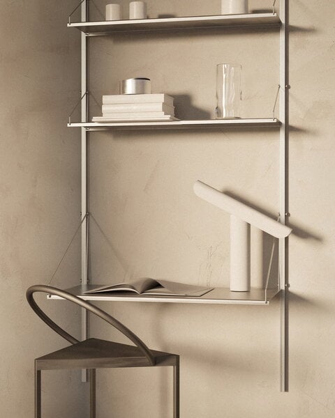 Étagères murales, Étagère murale avec bureau Shelf Library H1852, acier inoxydable, Argent