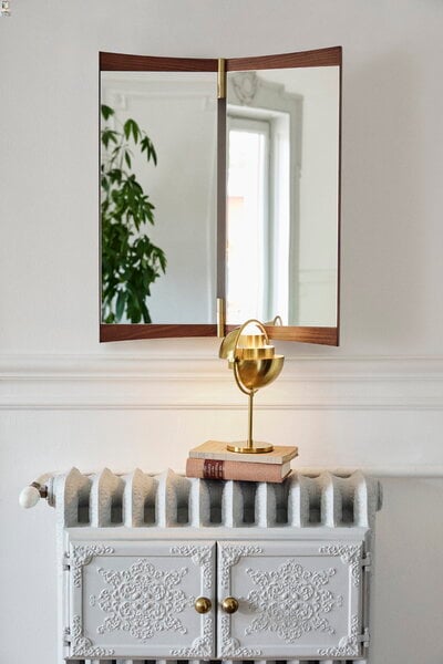 Wall mirrors, Vanity wall mirror, 2 panels, walnut - brass, Brown