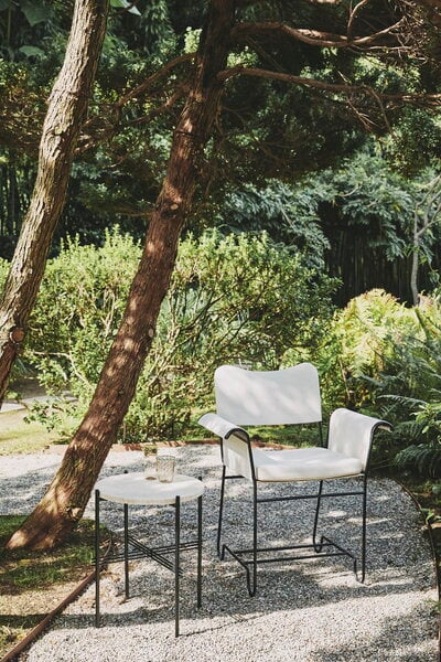 Tavoli da patio, Tavolino d’appoggio TS Outdoor, 40 cm, nero - travertino bianco, Bianco