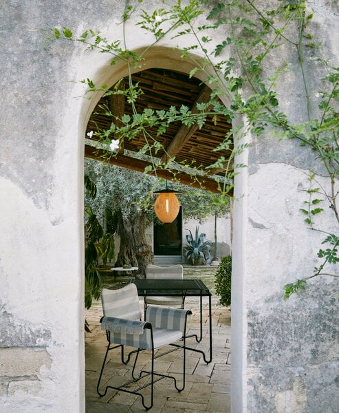 Sedie da patio, Sedia con frange Tropique, nero classico - Leslie Stripe 20, Bianco