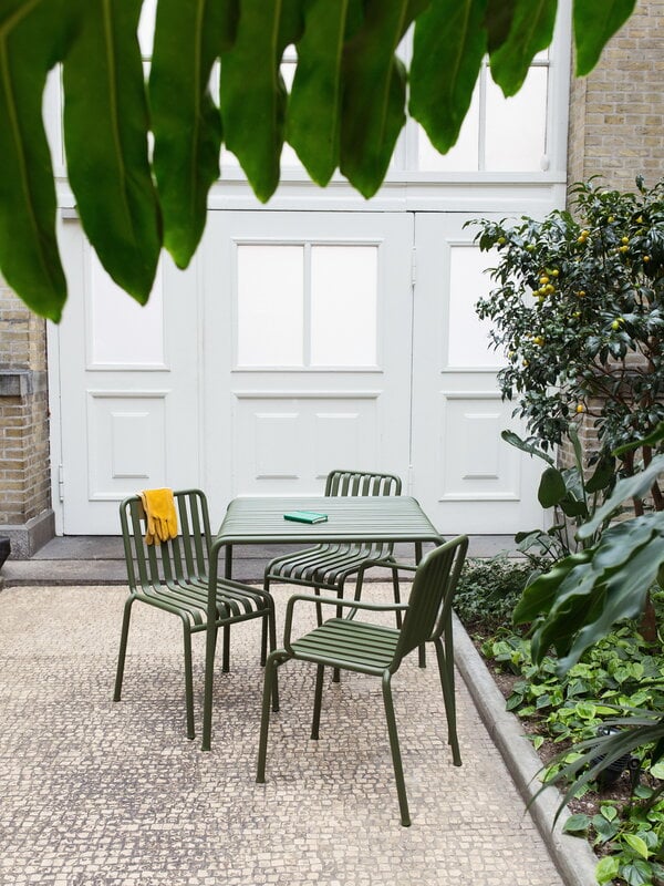 Tavoli da patio, Tavolo Palissade, 82,5 x 90 cm, verde oliva, Verde