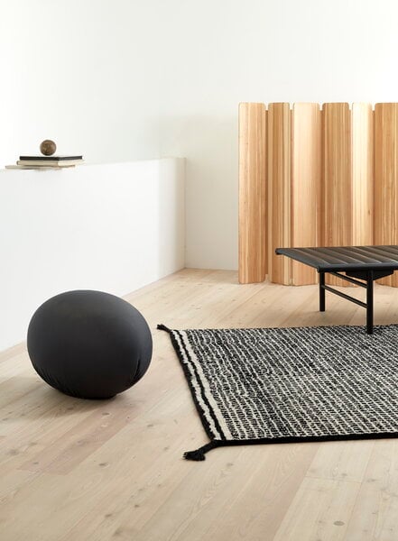 Wool rugs, Grid rug, white - black, Black