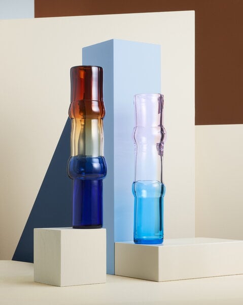 Glaskunst, Bamboo Vase, 90 x 450 mm, Rosa - Transparent - Himmelblau, Transparent