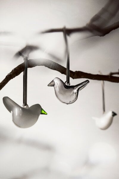 Glass objects, Mini glass bird, 3 pcs, white, White