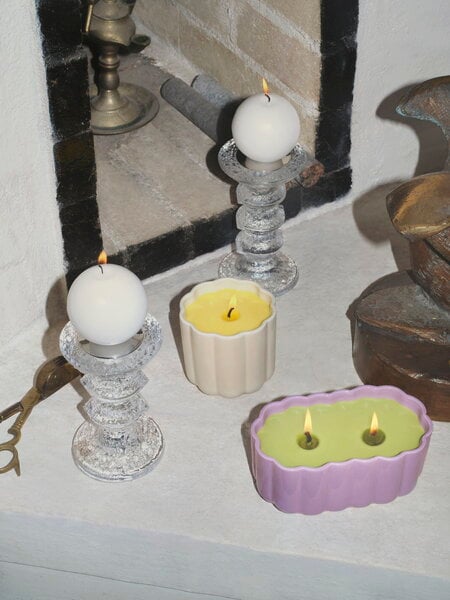 Candles, Play candle in ceramic cup round, beige - yellow, Beige