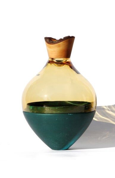 Objets d’art en verre, Vase empilable India II, 38 x 24 cm, ambre - patine cuivre, Cuivre