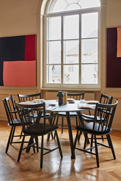 Dining tables, CPH25 table round, 140 cm, black lacquered oak - black lino, Black