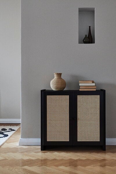 Cabinets, Classic cabinet w/ rattan doors, 84 x 79 cm, black lacquered, Black