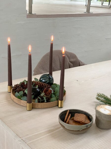 Candleholders, Luna Maxi candleholder, oak - brass, Gold