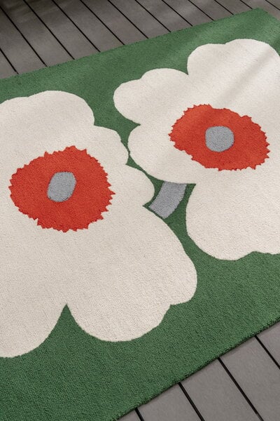 Plastic rugs, Unikko 60th Anniversary rug, green, White