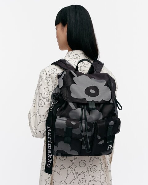Marimekko Zip Top Backpack Unikko, black | Finnish Design Shop