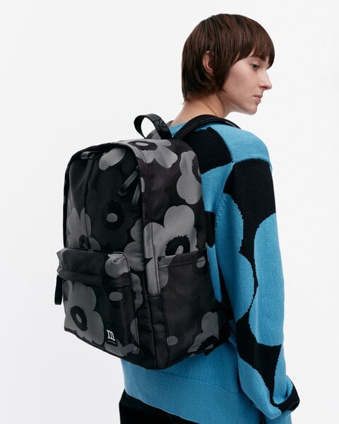 Marimekko Everything backpack, L, Unikko grey - dark grey - black