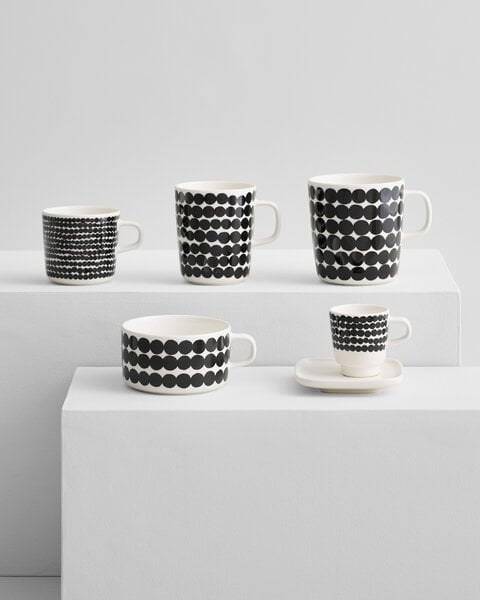 Tasses et mugs, Tasse à expresso et soucoupe Oiva - Siirtolapuutarha, Noir et blanc