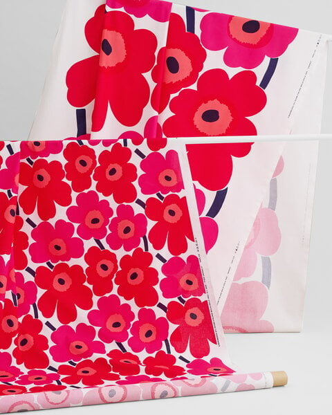 Tessuti Marimekko, Tessuto Pieni Unikko, bianco - rosso, Rosso