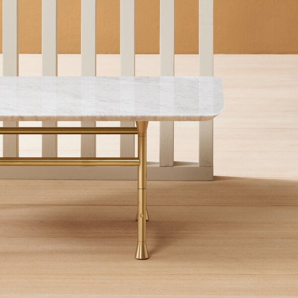 Coffee tables, Forte table, rectangular, Carrara white - brass, White