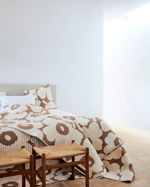 Copriletto, Copriletto matrimoniale Unikko, 260 x 260 cm, beige - bianco, Bianco