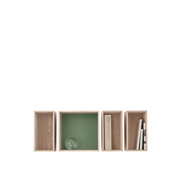 Scaffali modulari, Mini Stacked 2.0, medio, rovere/dusty green, Verde