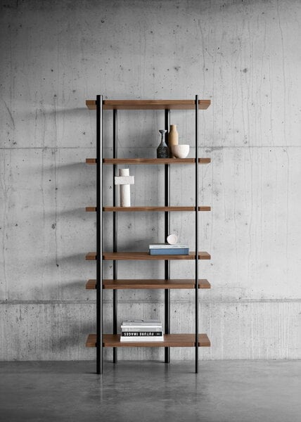 Bookcases, Milonga bookcase, canapa-bloody mary-flamed oak, White