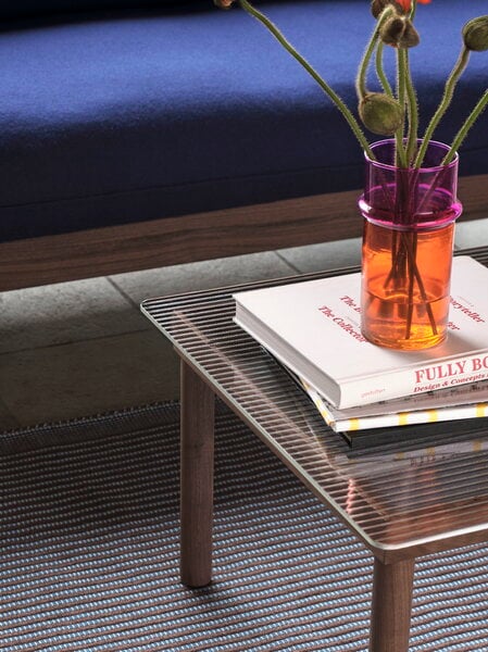 Coffee tables, Kofi table 140 x 50 cm, lacquered walnut - reeded glass, Brown