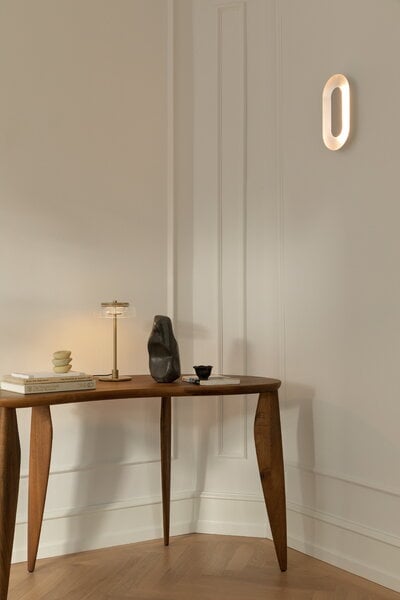 Illuminazione, Lampada da tavolo Blossi, piccola, Nordic gold - trasparente, Oro