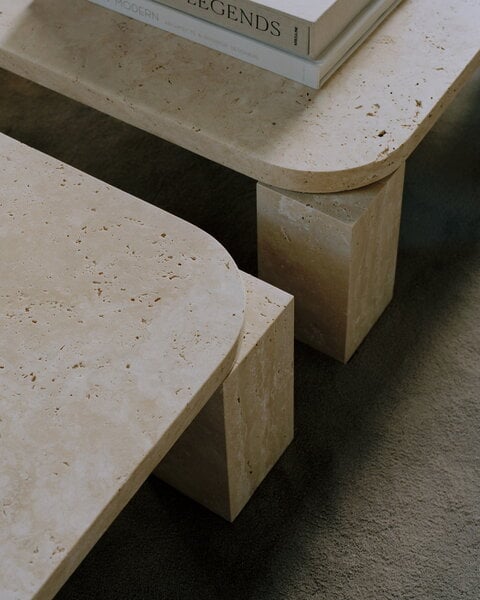 Coffee tables, Atlas coffee table, 82 x 82 cm, unfilled travertine, Beige