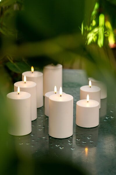 Candles, Outdoor LED pillar candle, 7,8 x 12,8 cm, white, White