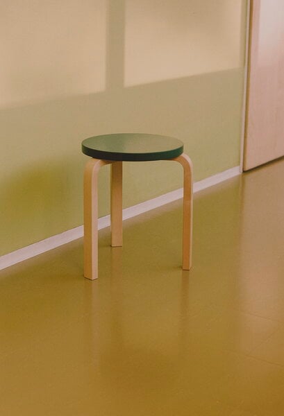Stools, Aalto stool 60, anniversary edition, forest green - birch, Natural
