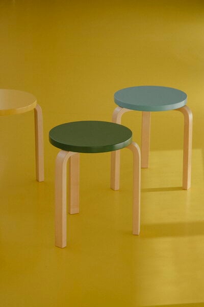 Hocker, Aalto Stool 60, Jubiläumsausgabe, Himmelblau - Birke, Natur